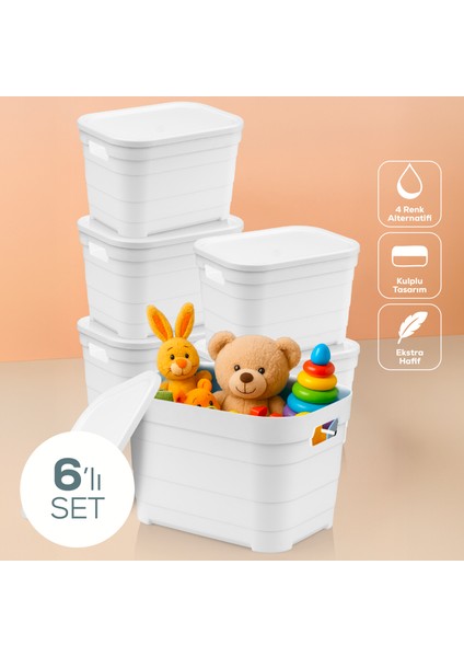 6'lı Kapaklı 5 Litre Saklama Kutusu Beyaz