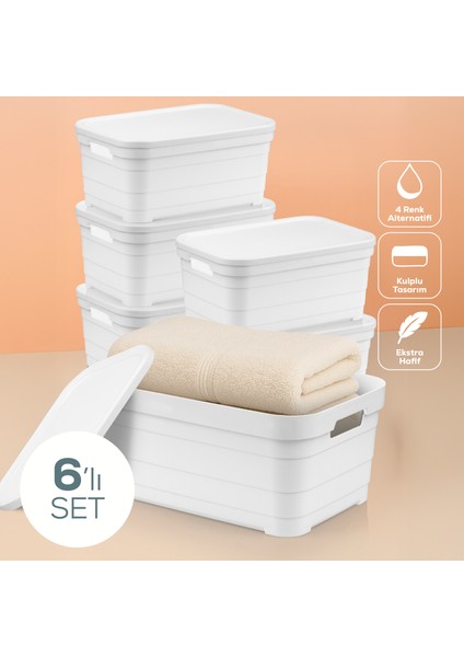 6'lı Kapaklı 10,8 Litre Saklama Kutusu Beyaz