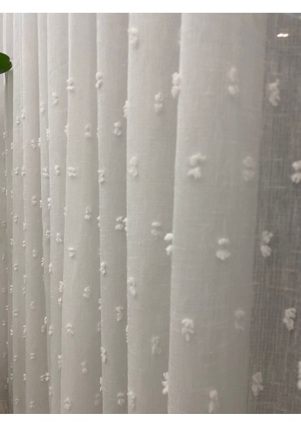 Keten Karlı Zeminli Ponponlu Tül Perde – 1/2,5 Orta Pileli, Ütü Gerektirmez, Modern Şık Tasarım fiyatları
