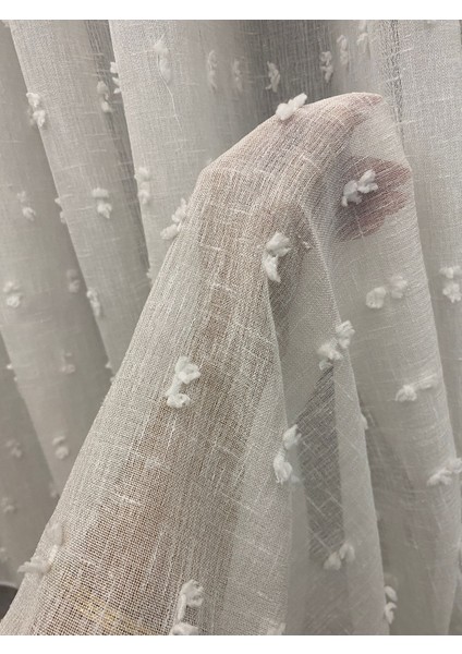 Keten Karlı Zeminli Ponponlu Tül Perde – 1/3 Sık Pileli,ütü Gerektirmez, Modern Şık Tasarım