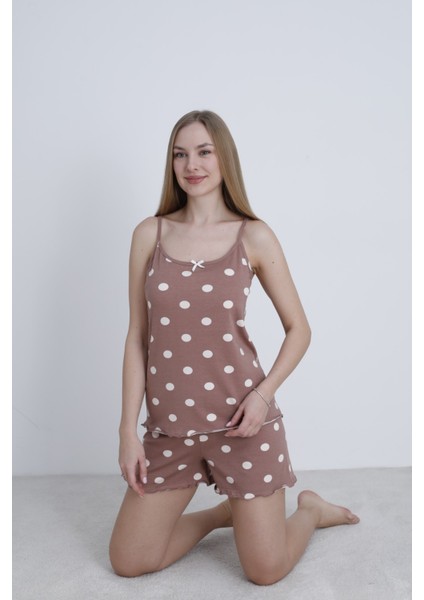Kadın Ip Askılı Şortlu Yazlık Pijama Takımı