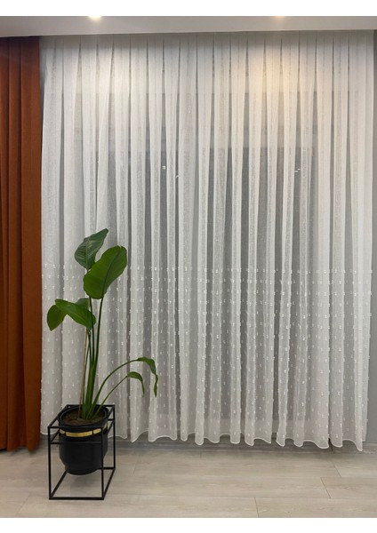 Keten Karlı Zeminli Ponponlu Tül Perde – 1/3 Sık Pileli,ütü Gerektirmez, Modern Şık Tasarım modelleri