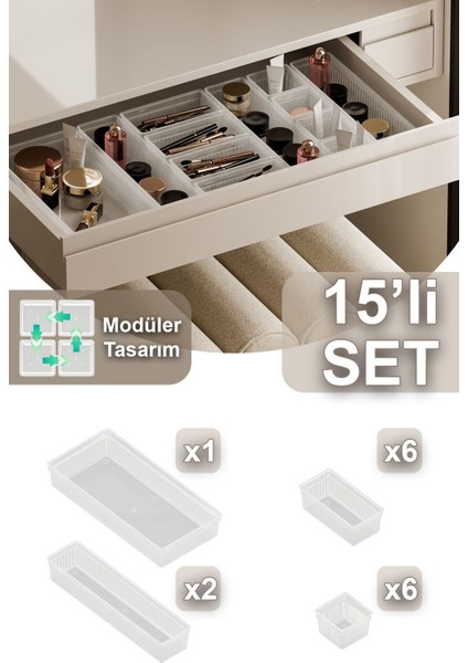 Şeffaf 15'li Makyaj Organizeri Çekmece Içi Düzenleyici Set fiyatları