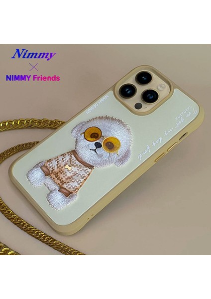 iPhone 15 Pro Max Uyumlu 3D Gözlük Zincir Rich Kedi Nakış İşlemeli Kabartmalı Cool Glasses Kılıf