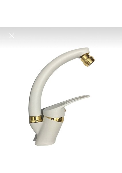 Beyaz Gold Lüx Lavabo Bataryası Musluğu Çeşmesi Oynar Başlıklı