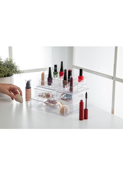 Şeffaf Makyaj ve Takı Düzenleyici Seti, Organizer, Çekmeceli, Çok Amaçlı, Şık Tasarım