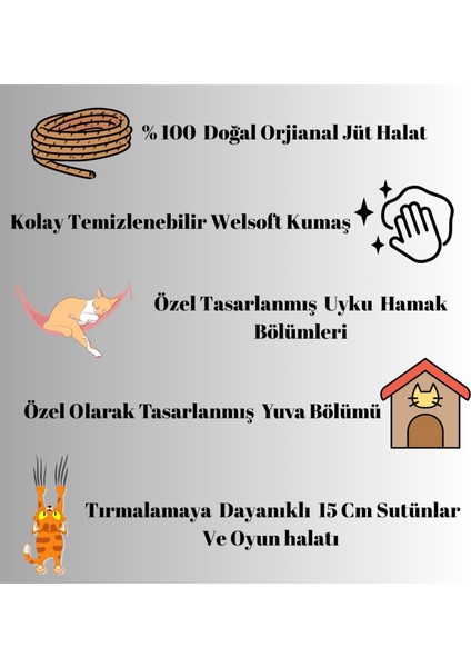 Ruby Lüks Kedi Tırmalama ve Dinlenme Ağacı 200 cm Yüksekliğinde