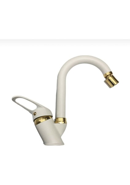 Kca Beyaz Gold Lüx Banyo Lavabo Bataryası Çeşmesi Musluğu Oynar Uçlu