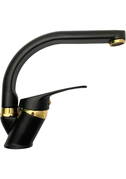 Siyah Gold Detay Banyo Lavabo Bataryası Musluğu Çift Su Girişli Garantili