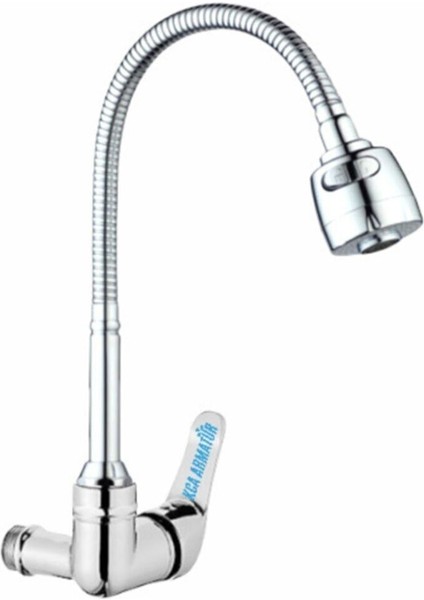 Duvardan Tek Şu Çıkışlı Krom 2 Fonksiyonlu Spiral Oynar Borulu Lavabo Mutfak Bataryası Musluğu