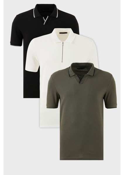 Pamuklu Regular Fit 3'lü Paket Polo Yaka T Shirt Erkek Polo Yaka T Shirt 590296415S3
