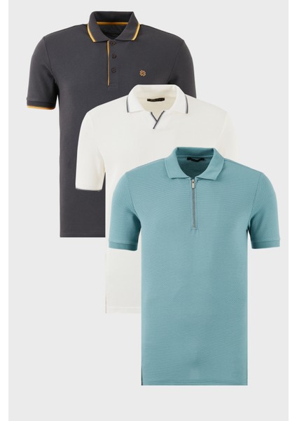 Pamuklu Regular Fit 3'lü Paket Polo Yaka T Shirt Erkek Polo Yaka T Shirt 59029641518S3