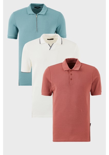 Pamuklu Regular Fit 3'lü Paket Polo Yaka T Shirt Erkek Polo Yaka T Shirt 59029641527S3