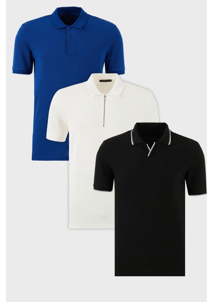 Pamuklu Regular Fit 3'lü Paket Polo Yaka T Shirt Erkek Polo Yaka T Shirt 59029641527S3