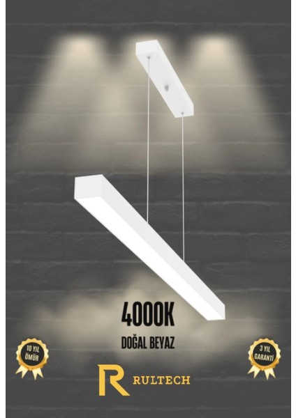 Lineer Sıcak Beyaz Işık 4000K 150CM Beyaz Kasa Ledli Sarkıt Modern Led, Salon, Mutfak, Masa Üstü Avize