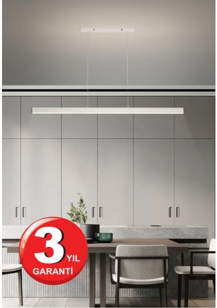 Lineer Sıcak Beyaz Işık 4000K 150CM Beyaz Kasa Ledli Sarkıt Modern Led, Salon, Mutfak, Masa Üstü Avize