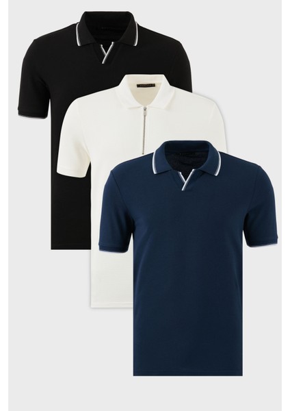 Pamuklu Regular Fit 3'lü Paket Polo Yaka T Shirt Erkek Polo Yaka T Shirt 590296415S3