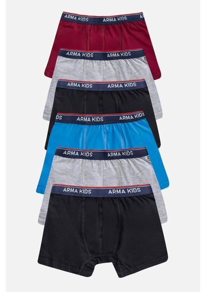 Erkek Çocuk Boxer 6'lı Paket Renkli, Pamuklu ve Likralı Esnek Kumaş