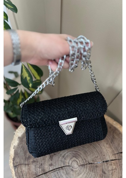 Kanvas Çanta Siyah No.3 Simli 45X21CM Kanvas - Polyester Makrome No.3 Plastik Kanvas Çanta Seti fiyatları