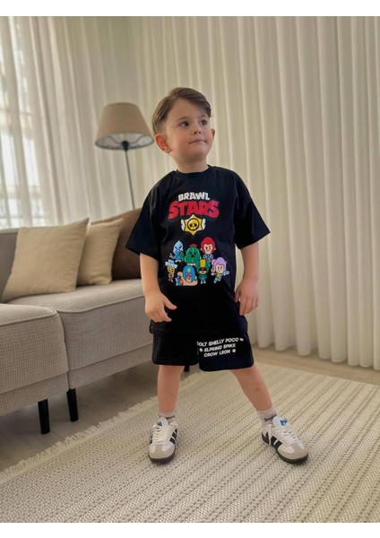 Brawl Stars Baskılı Erkek Çocuk Alt Üst Şortlu Takım
