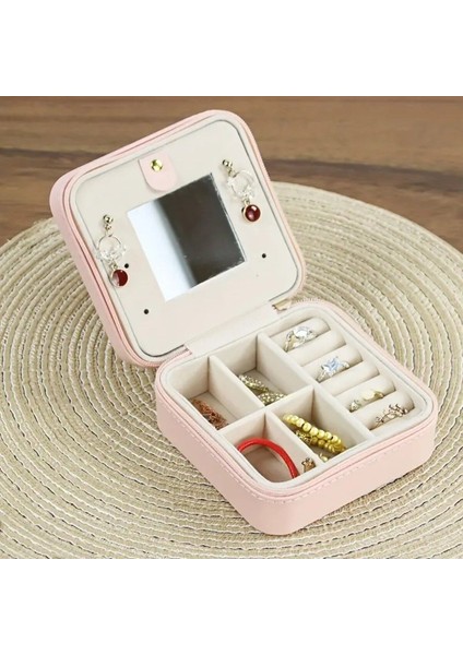 Şık ve Taşınabilir Aynalı Takı Düzenleyici Kutu, Pembe Renk Seçeneği ile Kullanışlı