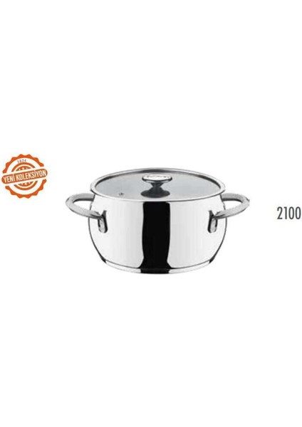 2100 - 2 Parça Indüksiyonlu Ocak Uyumlu, 1. Sınıf Paslanmaz Çelik, 18X11 cm - 2,30 Litre, Derin Tencere Gümüş Gövde Gümüş Detay