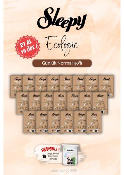 21 Al 19 Öde Sleepy 40'lı Ecologic Normal Günlük Ped, Rosie Hediye