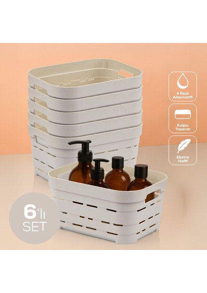 6'lı 3,8 Litre Delikli Saklama Kutusu Bej