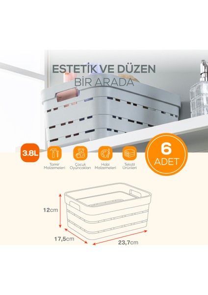 6'lı 3,8 Litre Delikli Saklama Kutusu Bej