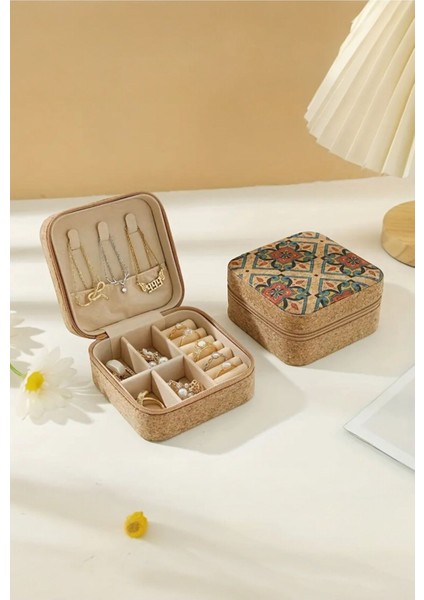 Çiçekli Seyahat Takı Kutusu, Küpe, Yüzük, Mücevher Düzenleyici