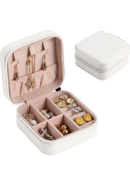 Şık Beyaz Deri Seyahat Takı Kutusu, Hafif ve Pratik Organizatör