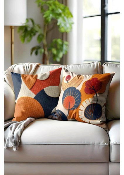 Punch Işlemeli 2’li Dekoratif Kırlent Seti – 40X40 cm | Polyester Kılıf & %100 Pamuk Dolgu