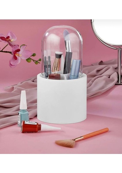 Şeffaf 7 Bölmeli Beyaz Makyaj Fırçası ve Kozmetik Düzenleyici