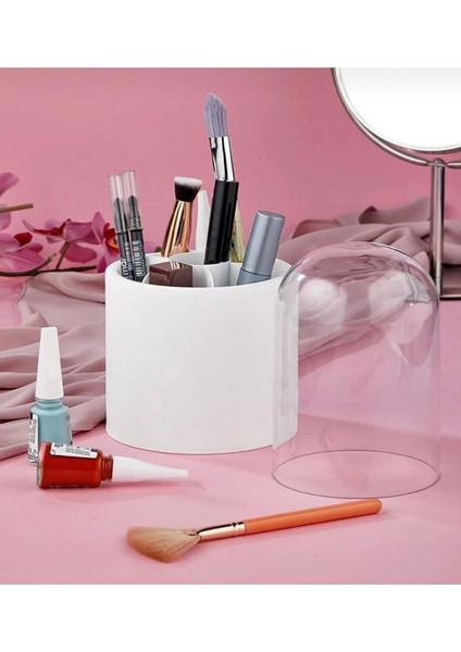 Şeffaf 7 Bölmeli Beyaz Makyaj Fırçası ve Kozmetik Düzenleyici modelleri