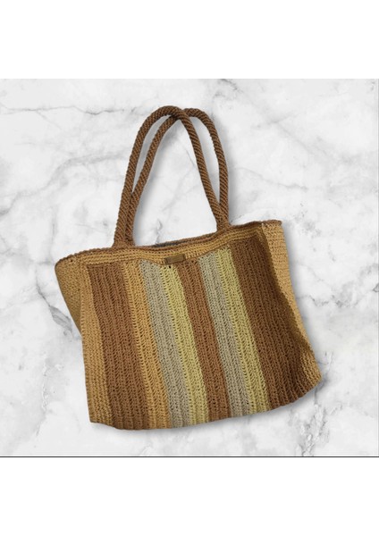 Kadın El Emeği Camel Mix Hasır Çanta