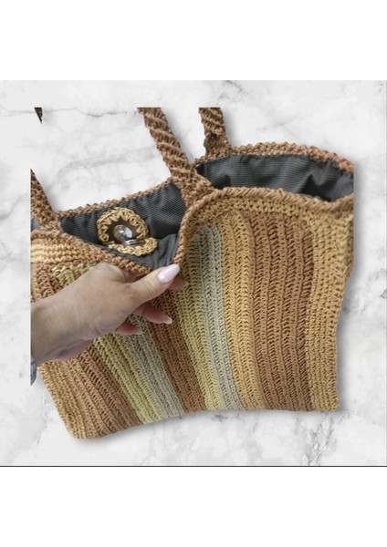 Kadın El Emeği Camel Mix Hasır Çanta fiyatları