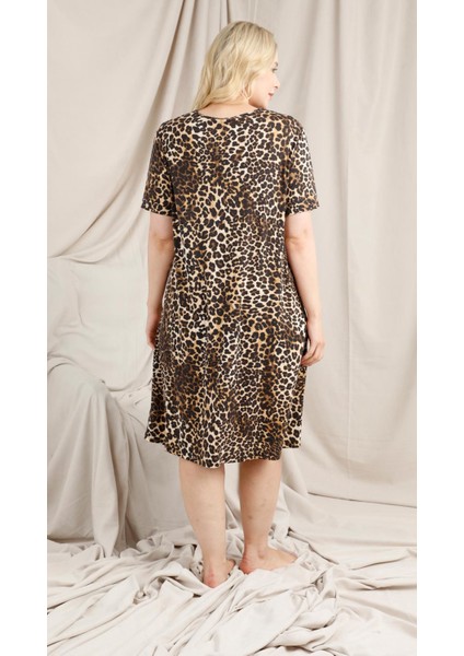 SEVİM 12989 BAYAN BÜYÜK BEDEN KISA KOL LEOPAR TUNİK modelleri