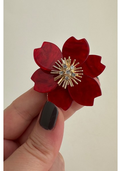 Altın Rengi Akrilik Şeftali Çiçeği Broş (5cm)