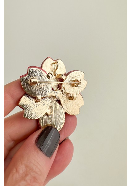Altın Rengi Akrilik Şeftali Çiçeği Broş (5cm) fiyatları