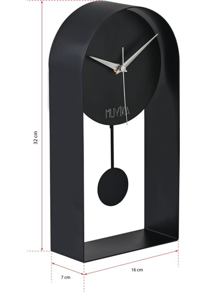 Sarkaçlı Metal Masa Saati, Siyah, Sessiz, Modern Tasarım, 32X16CM fırsatları