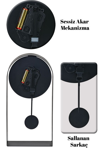 Sarkaçlı Metal Masa Saati, Siyah, Sessiz, Modern Tasarım, 32X16CM indirimleri