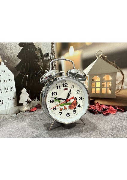 Nostaljik Kurmalı Tavuklu Guguklu Köstebek Çalar Saat, Zarif Metal Masa Saati