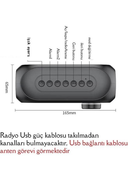Siyah Alarmlı Bluetooth Dijital Masa Saati, Fm, Tf, Aux, Şarjlı, Alarm Hoparlör fırsatları