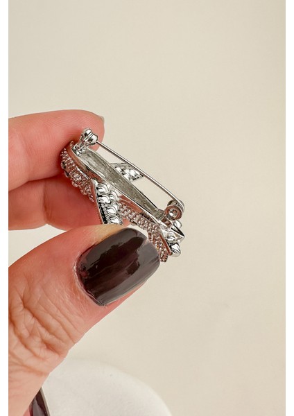 Gümüş Rengi Taş Detay Uçak Broş (4cm) fiyatları