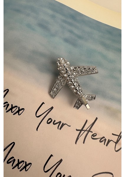 Gümüş Rengi Taş Detay Uçak Broş (4cm) fırsatları