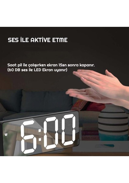 Gri LED Dijital Masa Saati, Termometre ve Alarm Özelliği