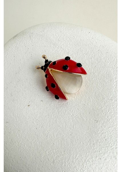 Taş Detay Kırmızı Sedefli Uğur Böceği Broş (3cm) modelleri