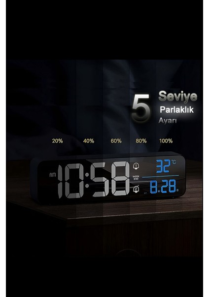 Hd LED ile Şık Aynalı Dijital Masa Saati, Sıcaklık ve Tarih Göstergeli Siyah Tasarım fiyatları