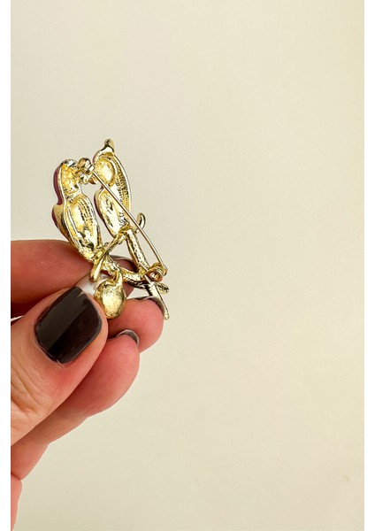 Altın Rengi Inci Detay Mor Kuş Broş (5cm) fiyatları