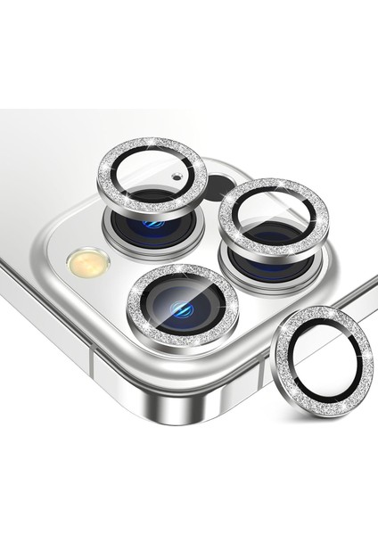 Iphone 16 Pro ve 16 Pro Max Beyaz (White) Titanyum Uyumlu Taşlı Kamera Lens Koruyucu Cam